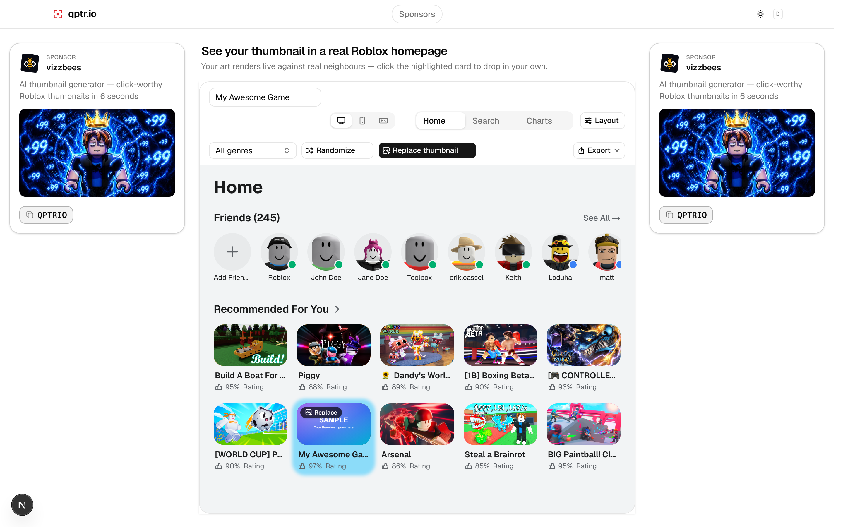 The previewer showing a thumbnail on the simulated homepage